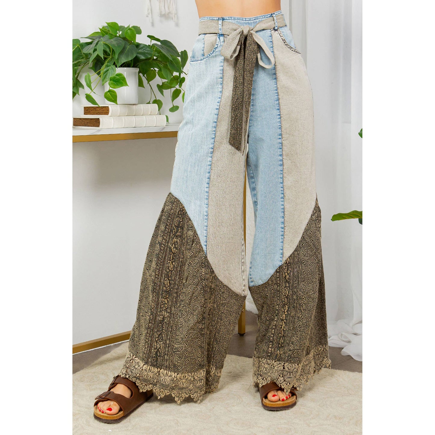 Wild West Lace Denim Flare Pants