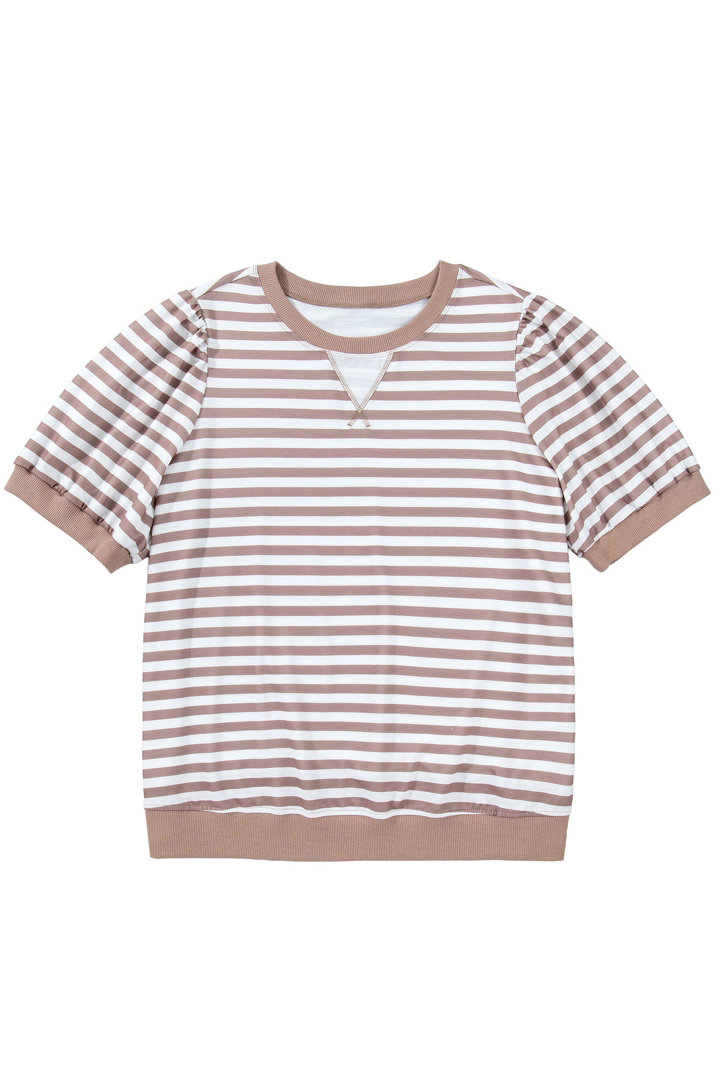 Orange Stripe Puff Sleeve T-Shirt Plus Size