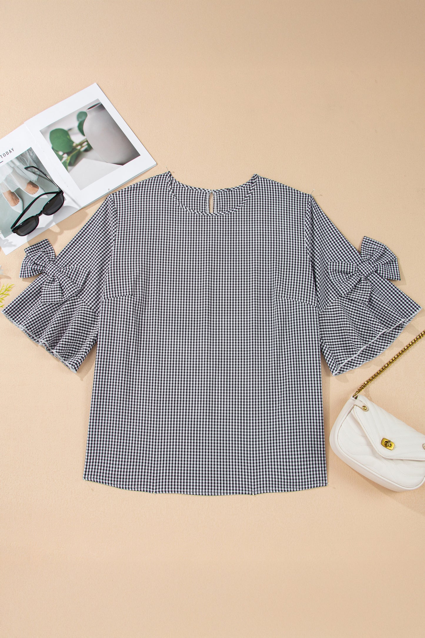 Bow Decor Bell Sleeve Round Neck Jumper Plus Size