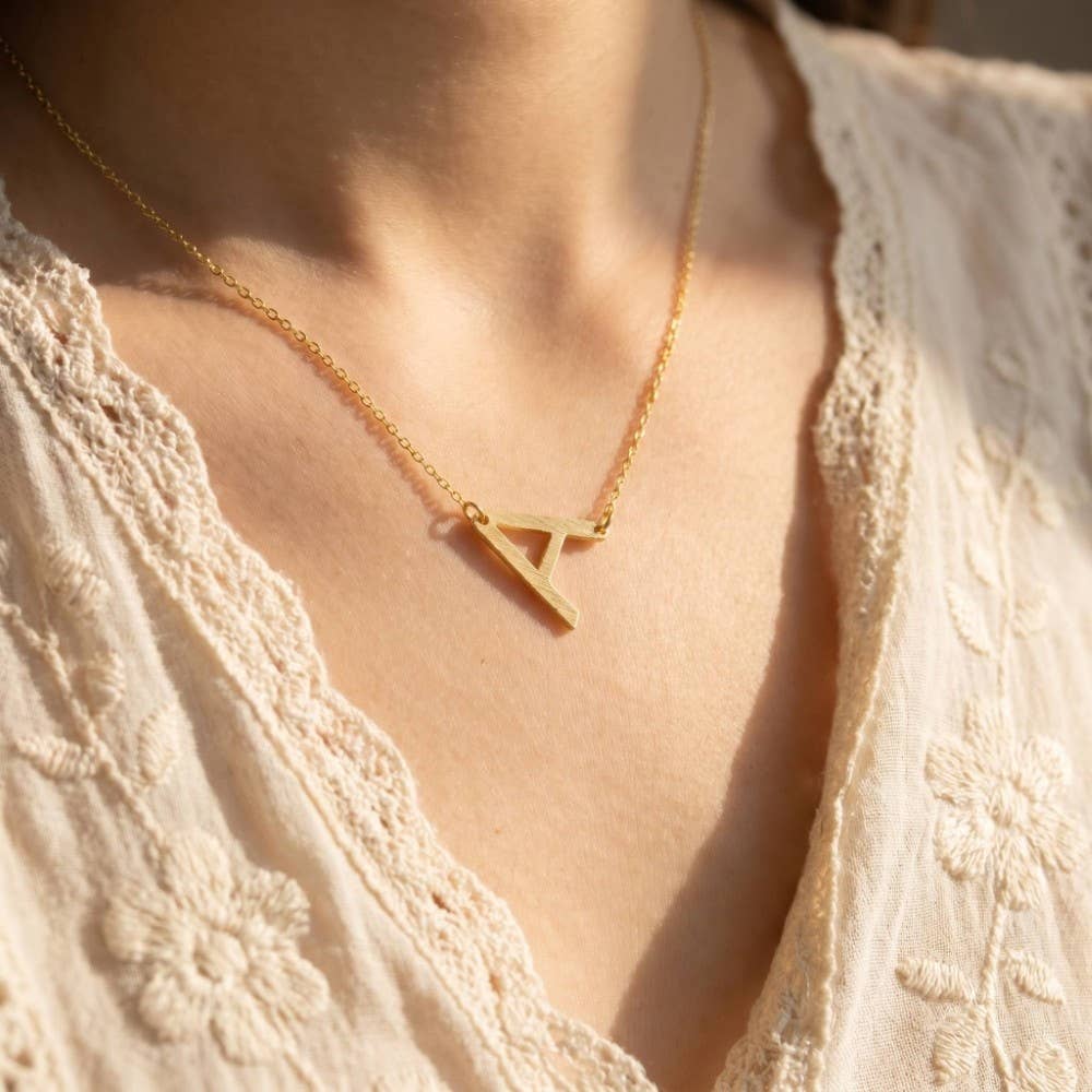 Brushed Initial Pendant Necklace