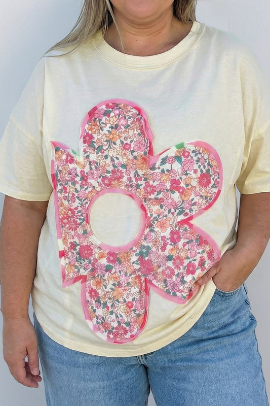 Big Flower Patched T-Shirt Plus Size