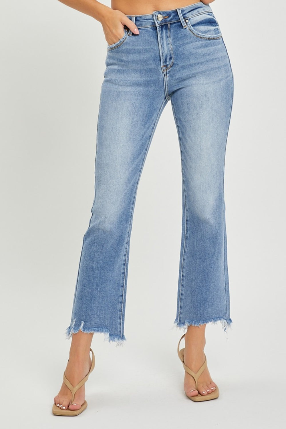 RISEN Full Size Frayed Hem Cropped Straight Jeans