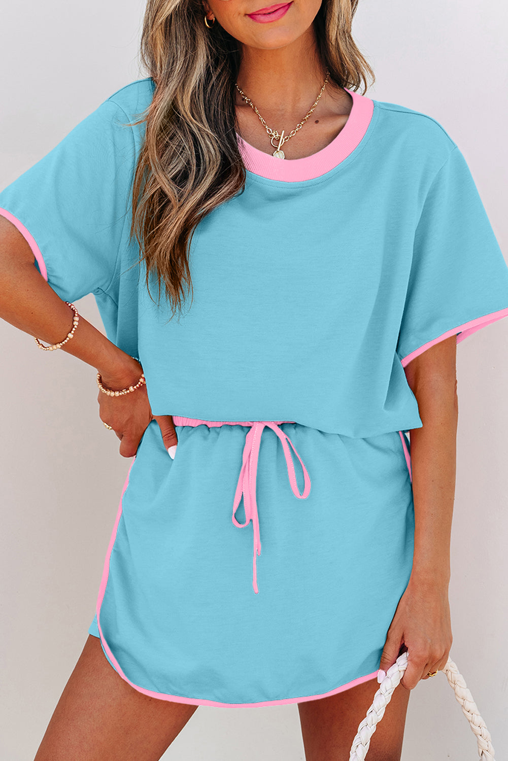 Turquoise Drop Shoulder Top & Short 2Pcs Set