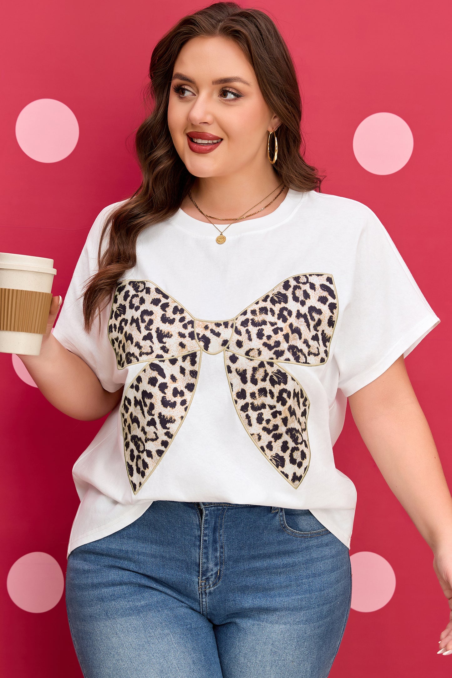 Leopard Bow Embroidered Patch Casual T-Shirt