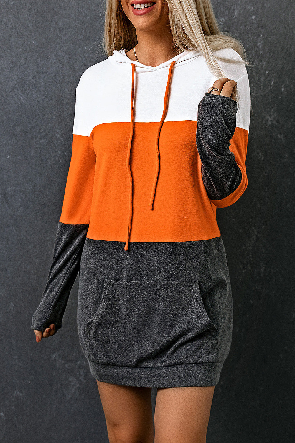 Color Block Drawstring Hooded Dress