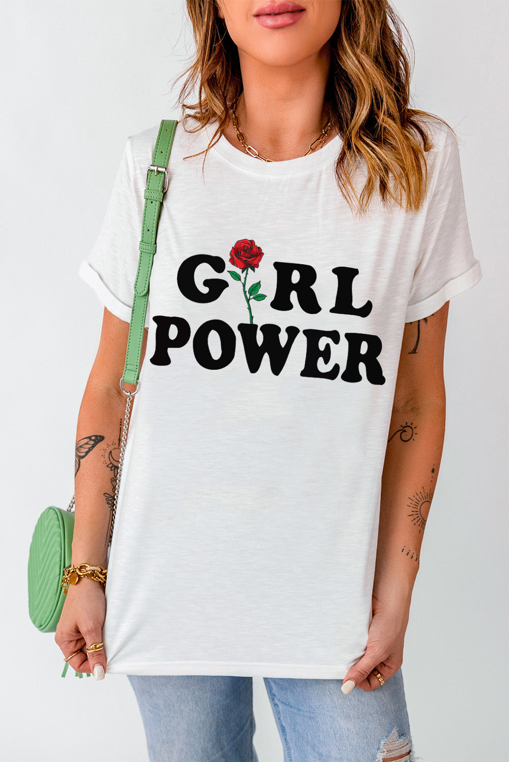 GIRL POWER Rose Graphic Tee Shirt