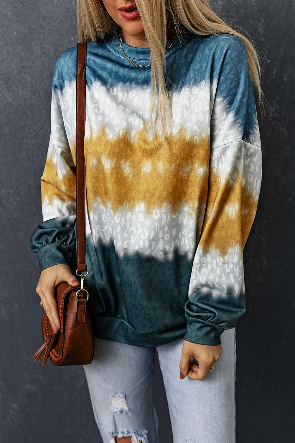 Leopard Tie-Dye Dropped Shoulder Sweatshirt