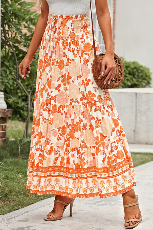 Floral Smocked Tiered Maxi Skirt