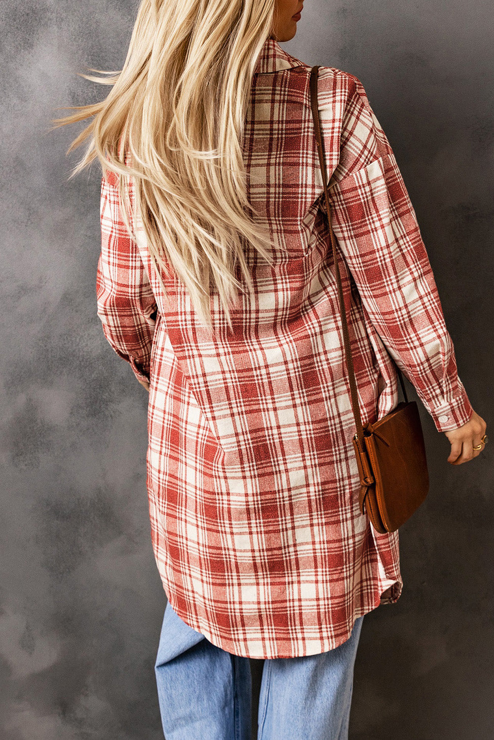 Plaid Button-Up Longline Shacket with Breast Pockets