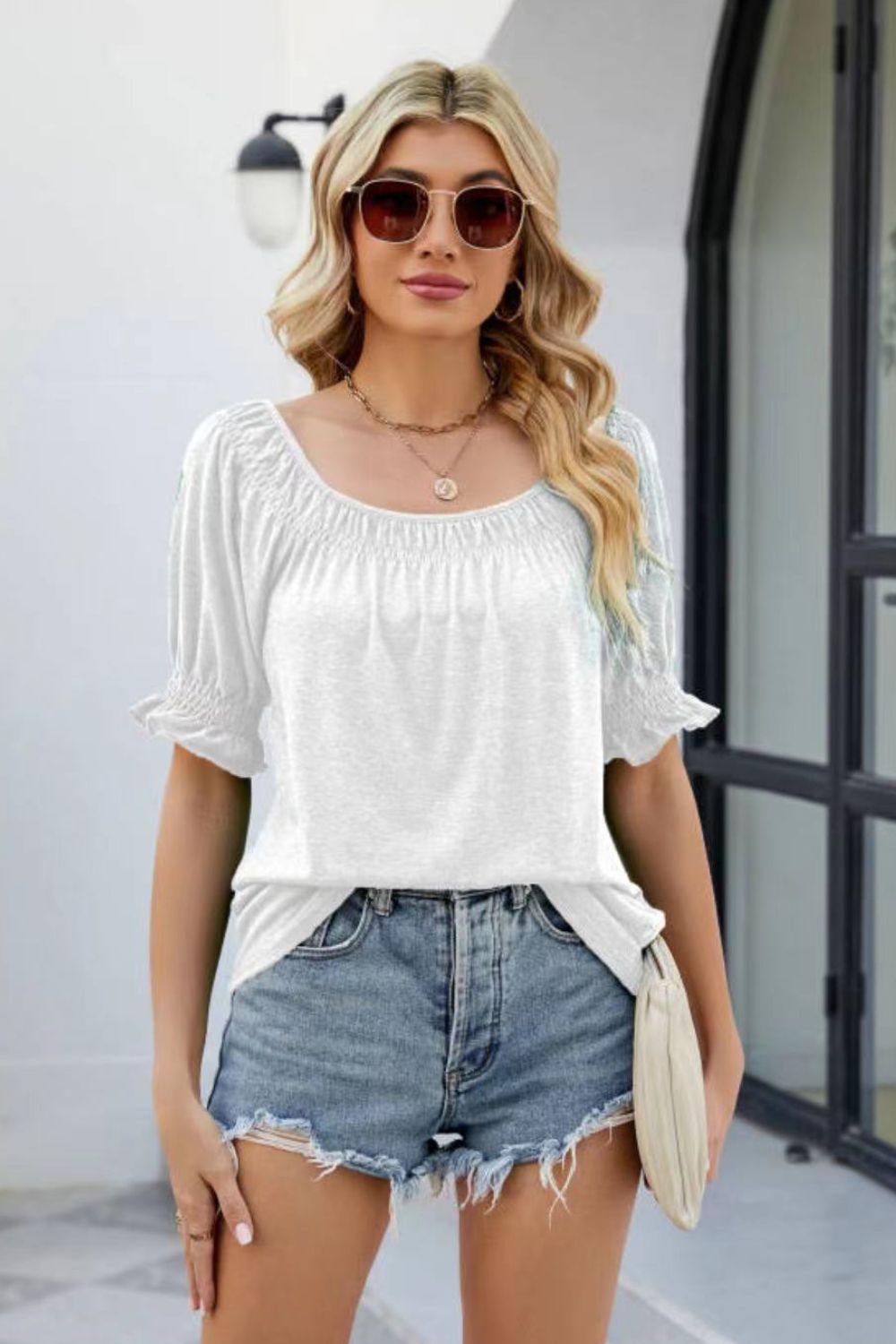 Short Flounce Sleeve Top