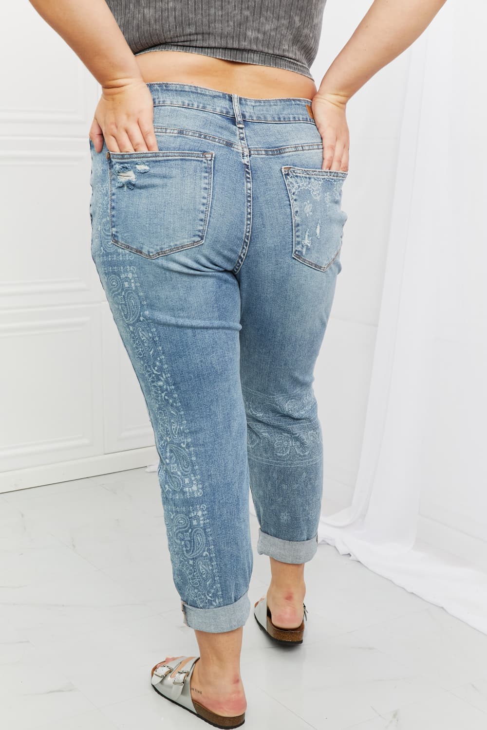 Judy Blue Maika Full Size Paisley Patterned Boyfriend Jeans