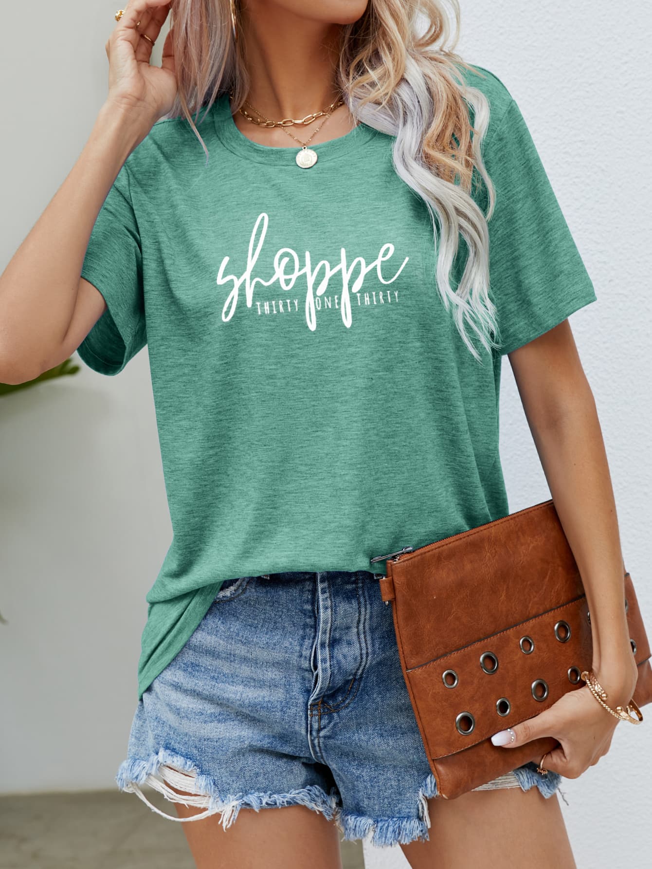 Slogan Graphic Round Neck Short Sleeve Tee