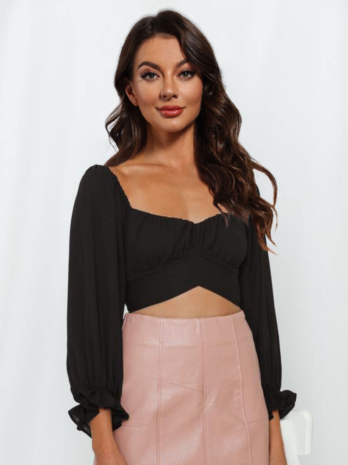 Flounce Sleeve Tie Back Blouse