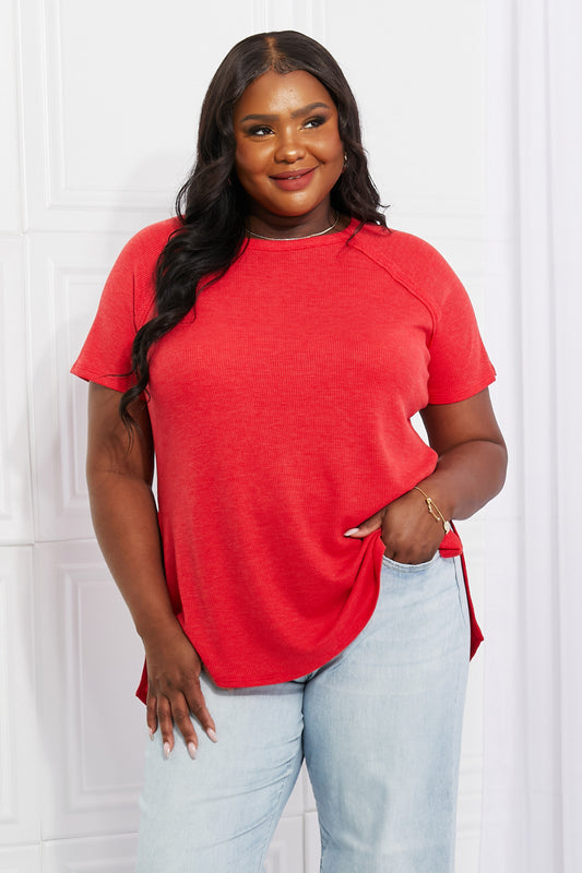 Zenana Full Size Right Away Mélange Mini Waffle Tee