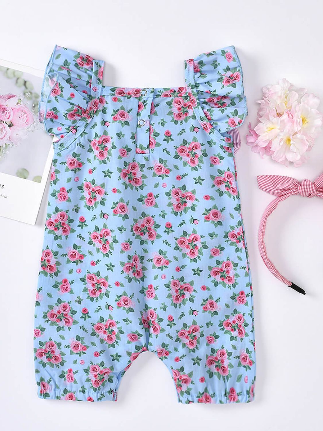 Baby Girl Printed Bow Detail Square Neck Romper