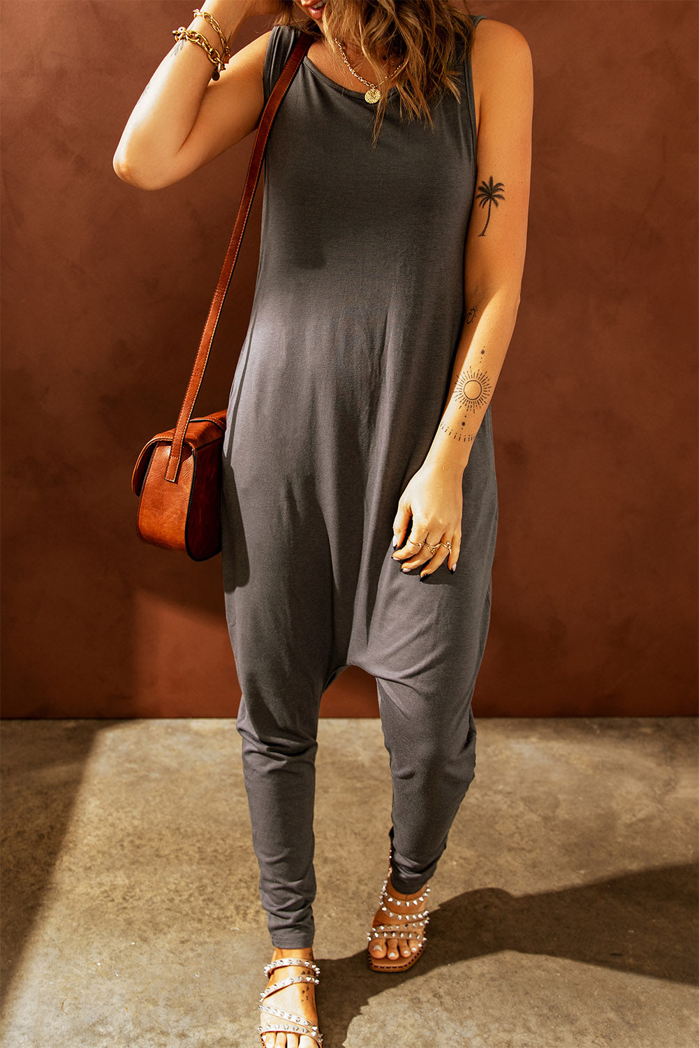 Sleeveless Pocketed Harem Jumpsuit