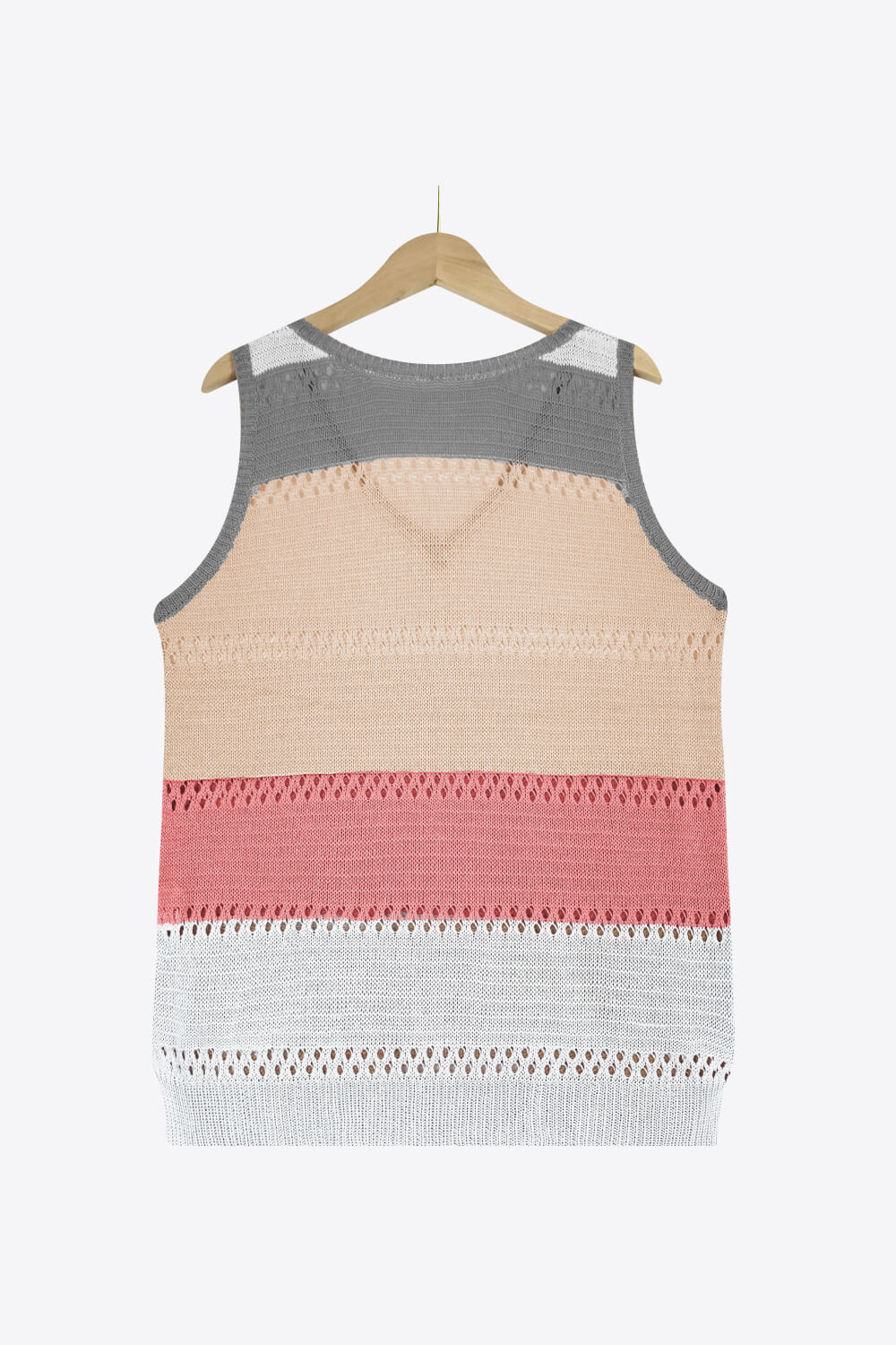 Striped Openwork V-Neck Knit Tank