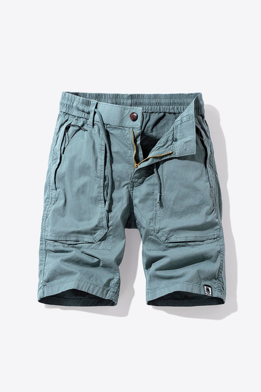 Drawstring Waist Button and Zipper Closure Cargo Shorts