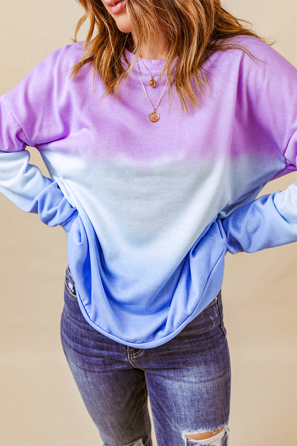 Tie-Dye Drop Shoulder Round Neck Sweatshirt