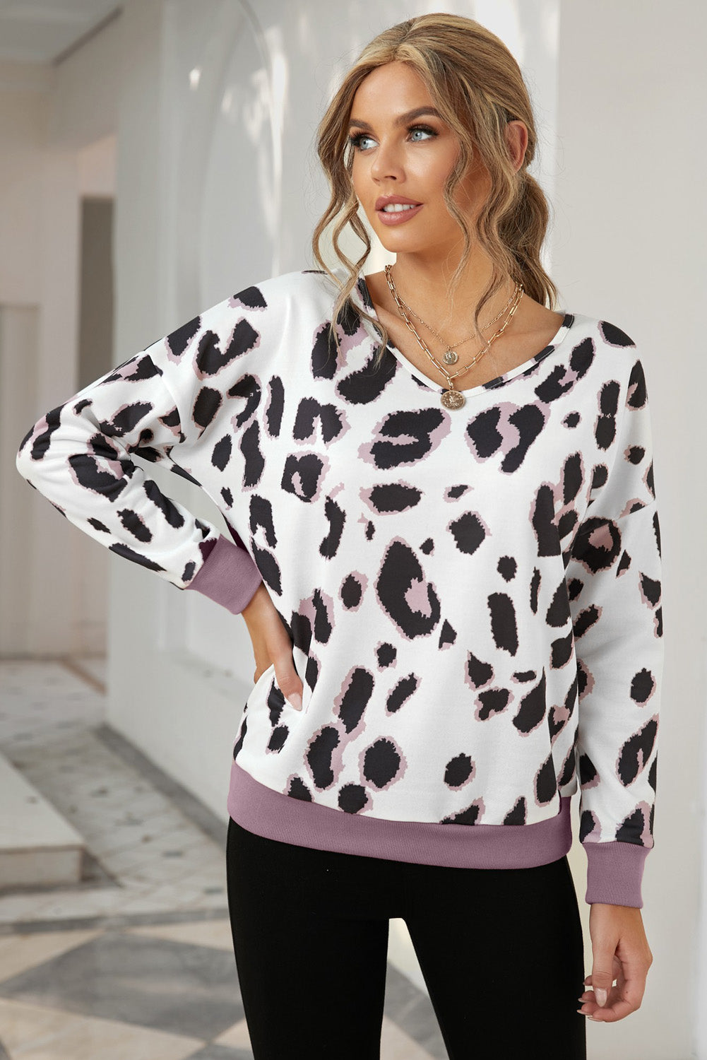 Animal Print Dropped Shoulder Top