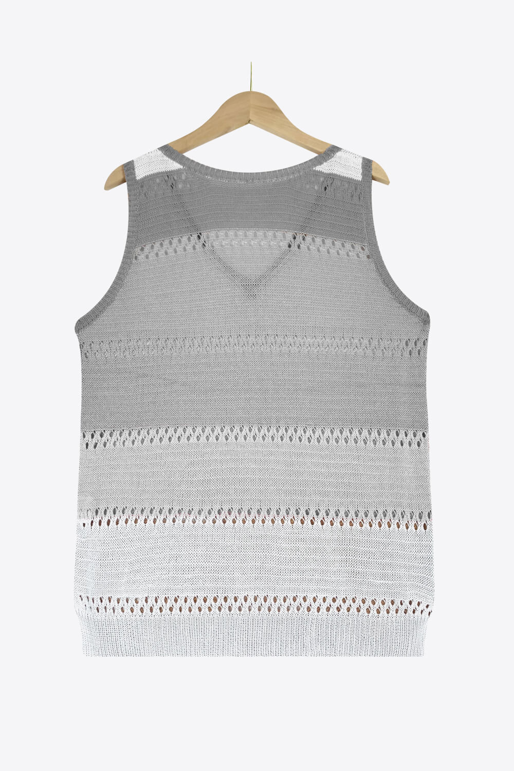 Striped Openwork V-Neck Knit Tank