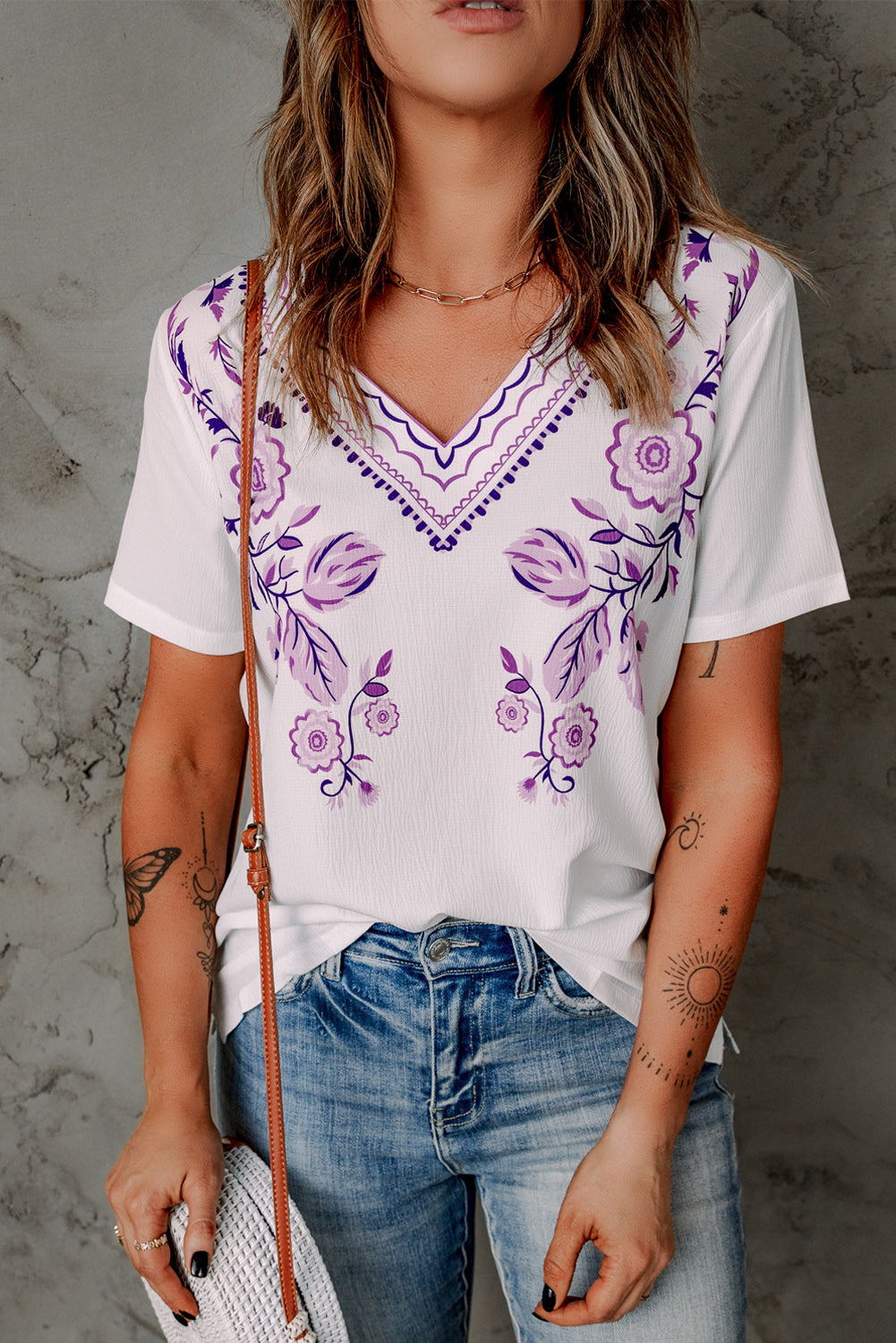 Floral Embroidery V-Neck Top