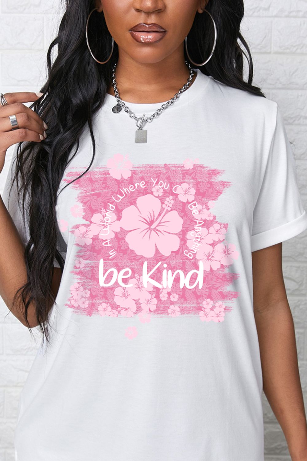 BE KIND Flower Graphic Round Neck Tee