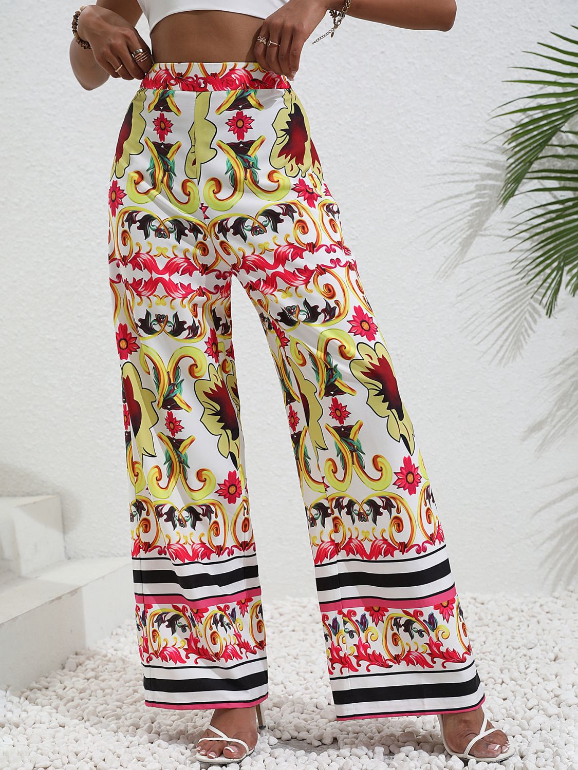 Printed High-Rise Wide Leg Pants