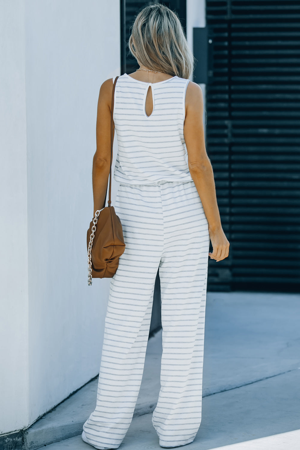 Striped Sleeveless Jumpsuit with Pockets