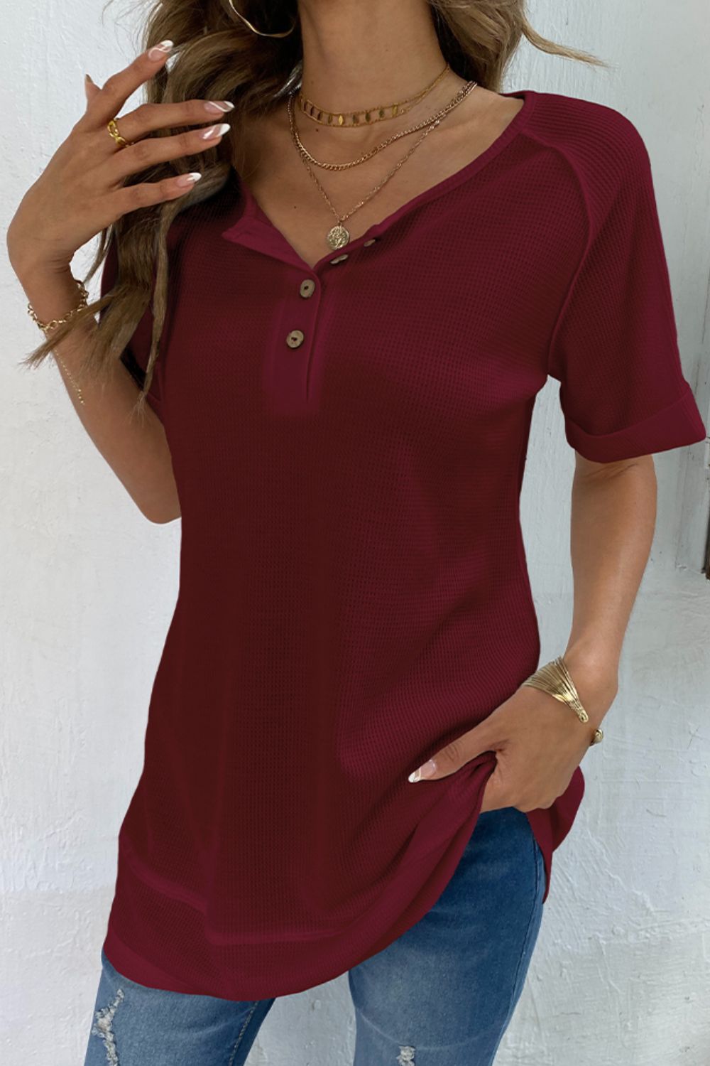 Cuffed Sleeve Henley Top