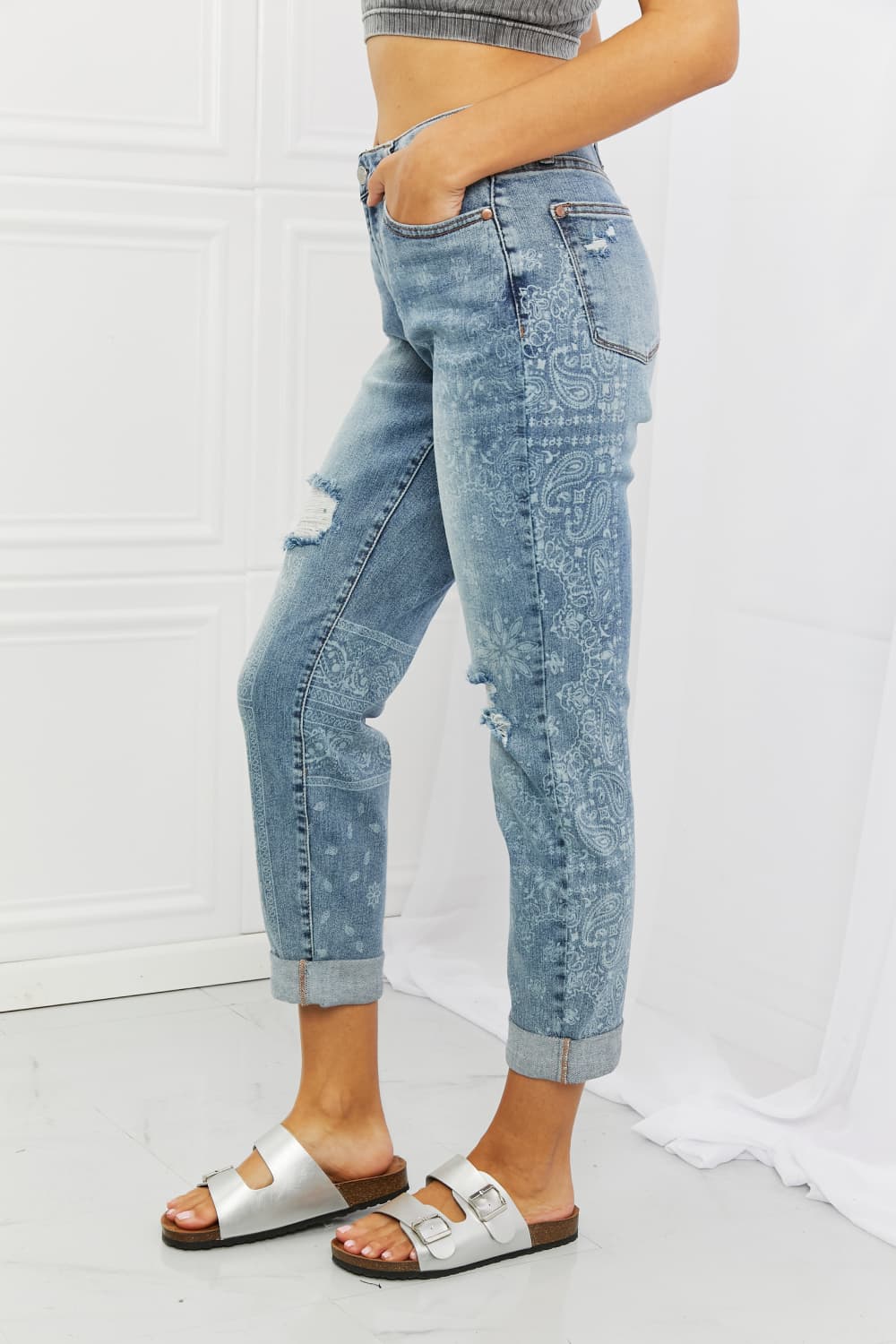 Judy Blue Maika Full Size Paisley Patterned Boyfriend Jeans