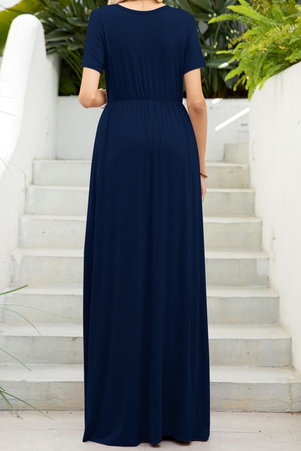 Round Neck Maxi Tee Dress with Pockets