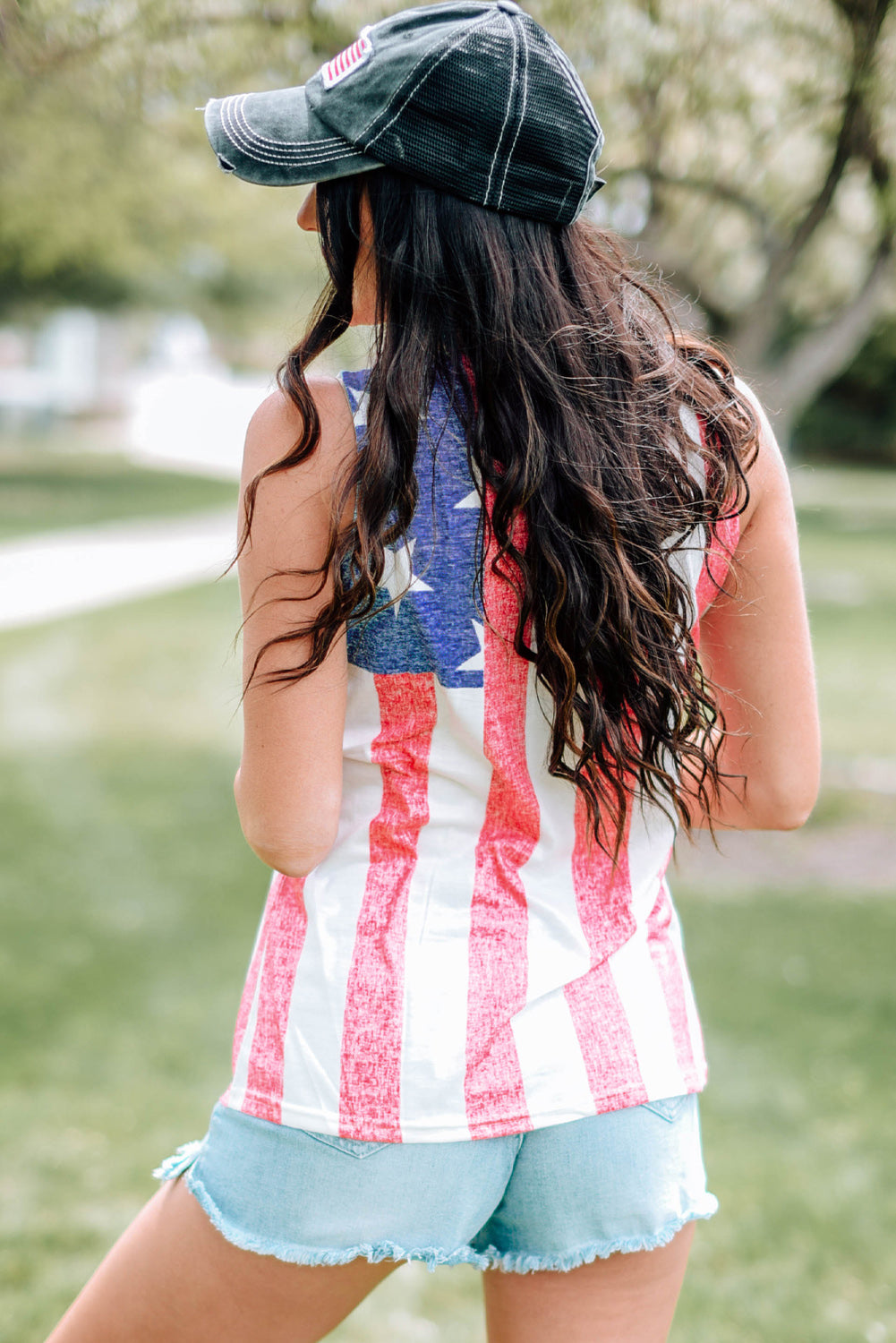 US Flag Round Neck Tank