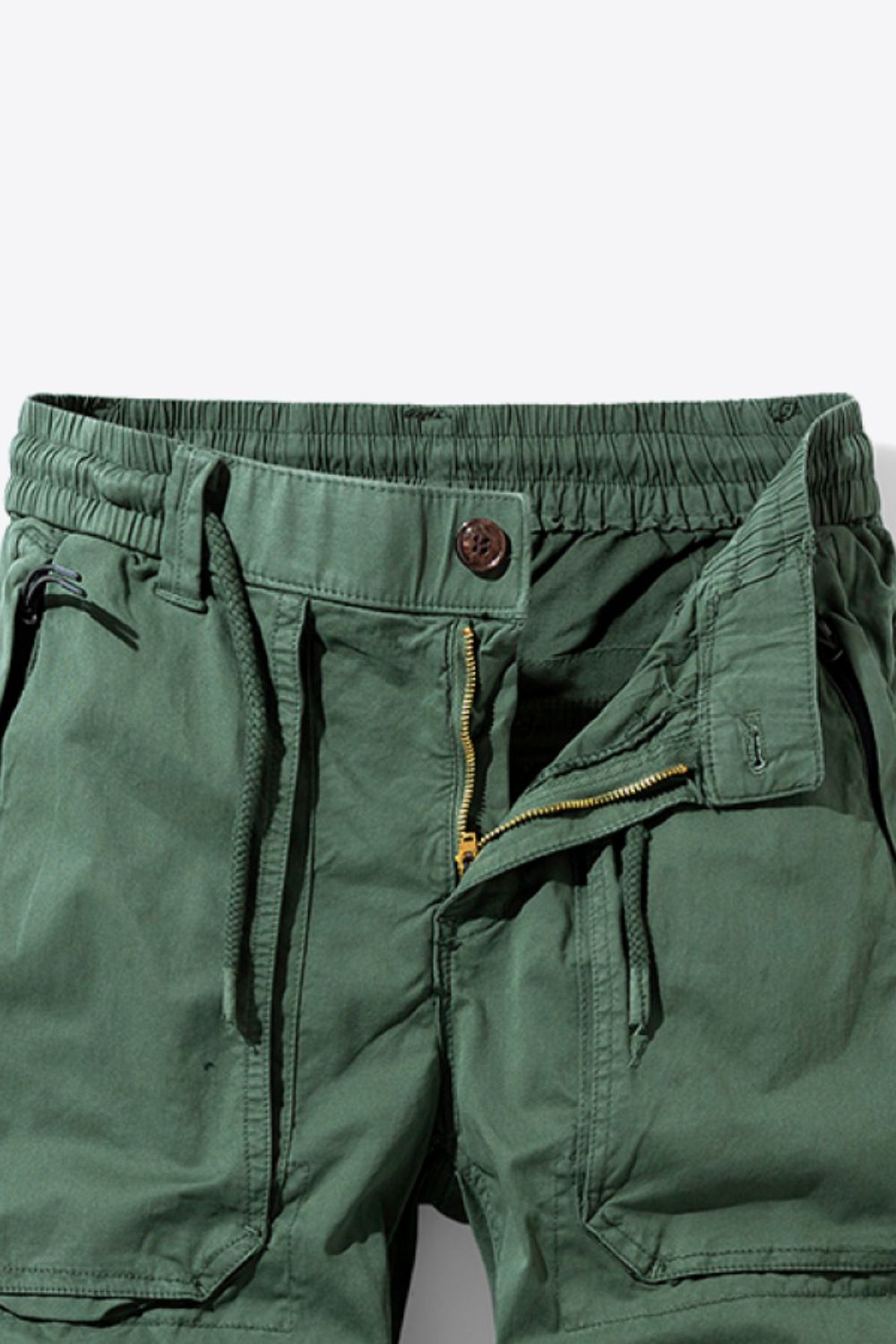 Drawstring Waist Button and Zipper Closure Cargo Shorts