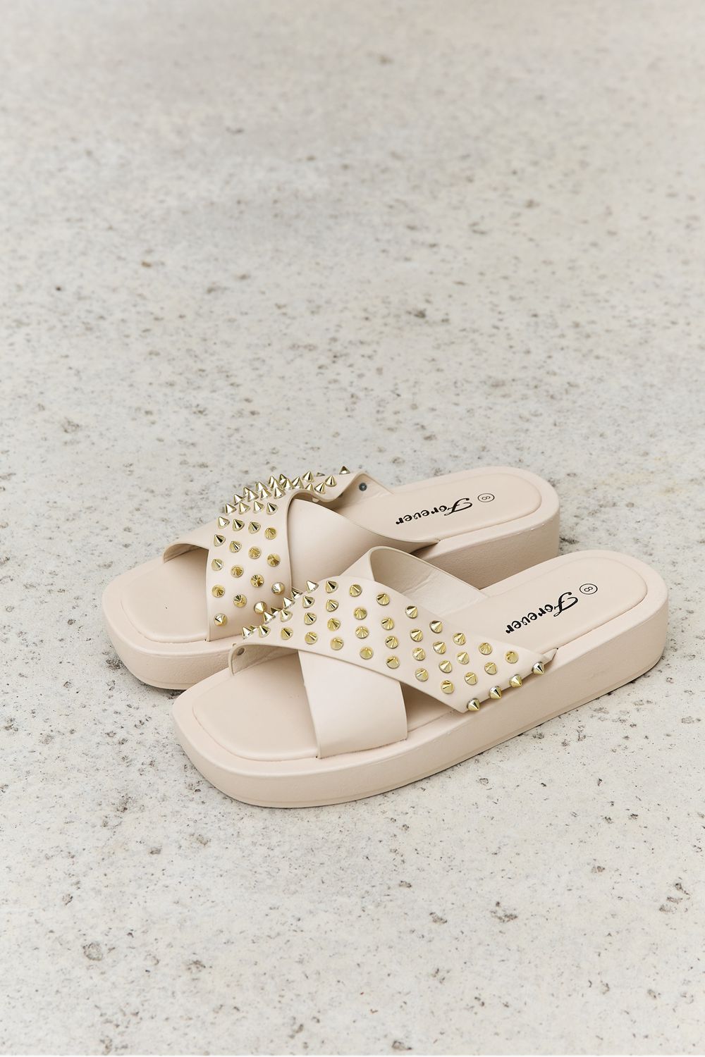 Forever Link Studded Cross Strap Sandals in Cream