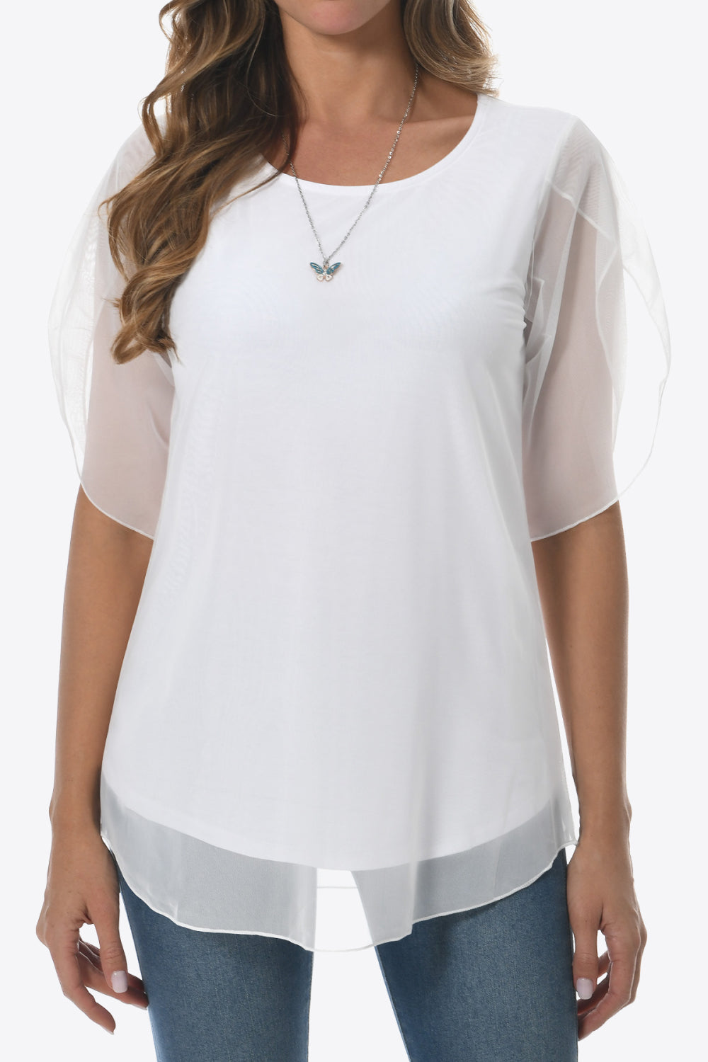 Round Neck Curved Hem Blouse