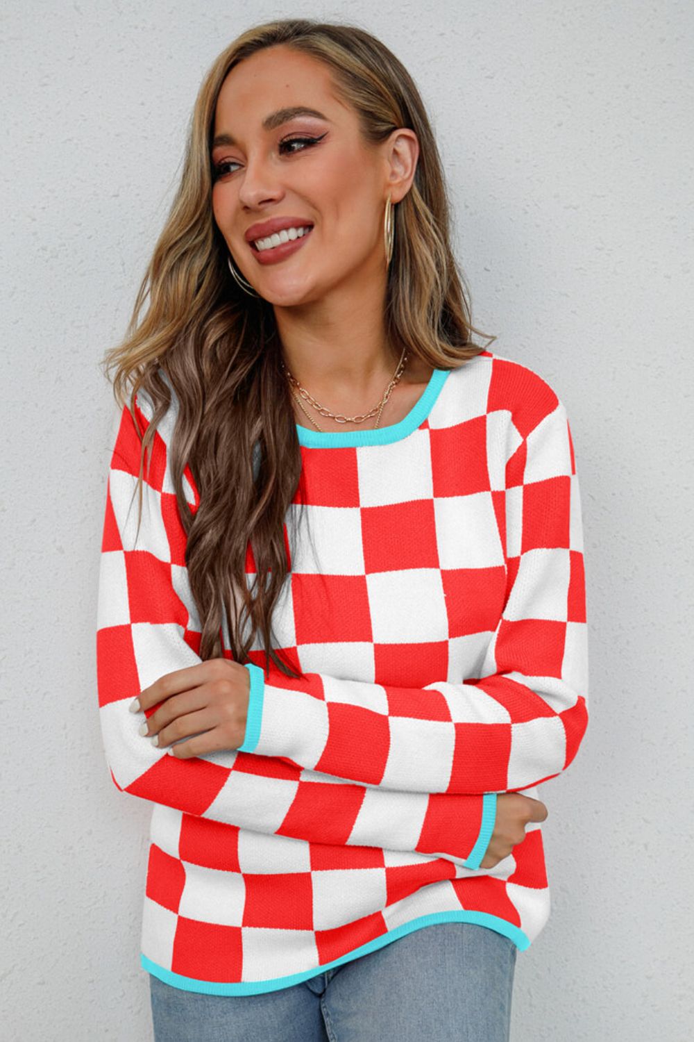 Checkered Round Neck Sweater