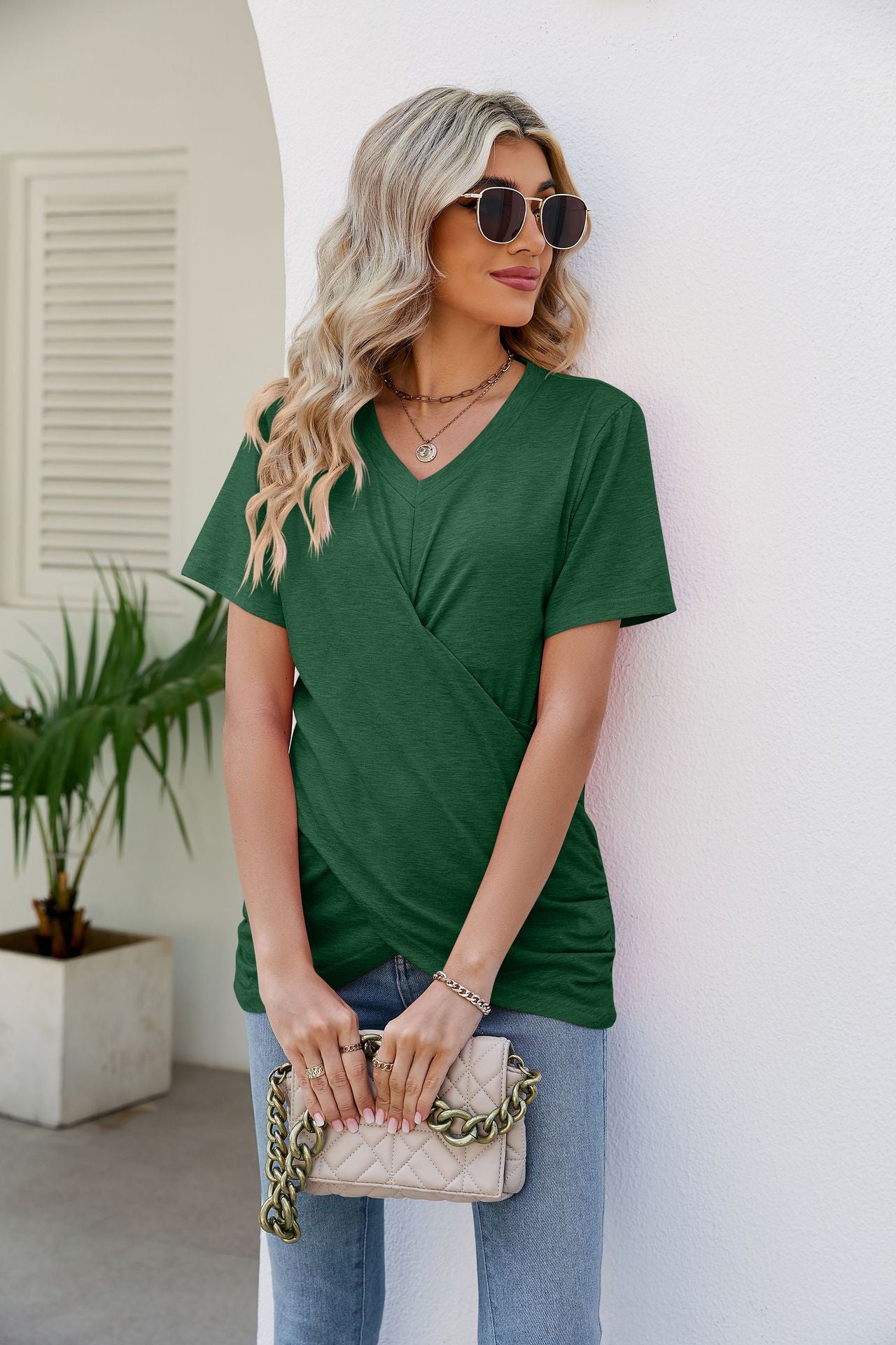 V-Neck Crisscross Short Sleeve Tee