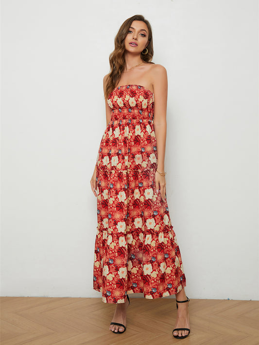 Floral Strapless Low-Back Dress