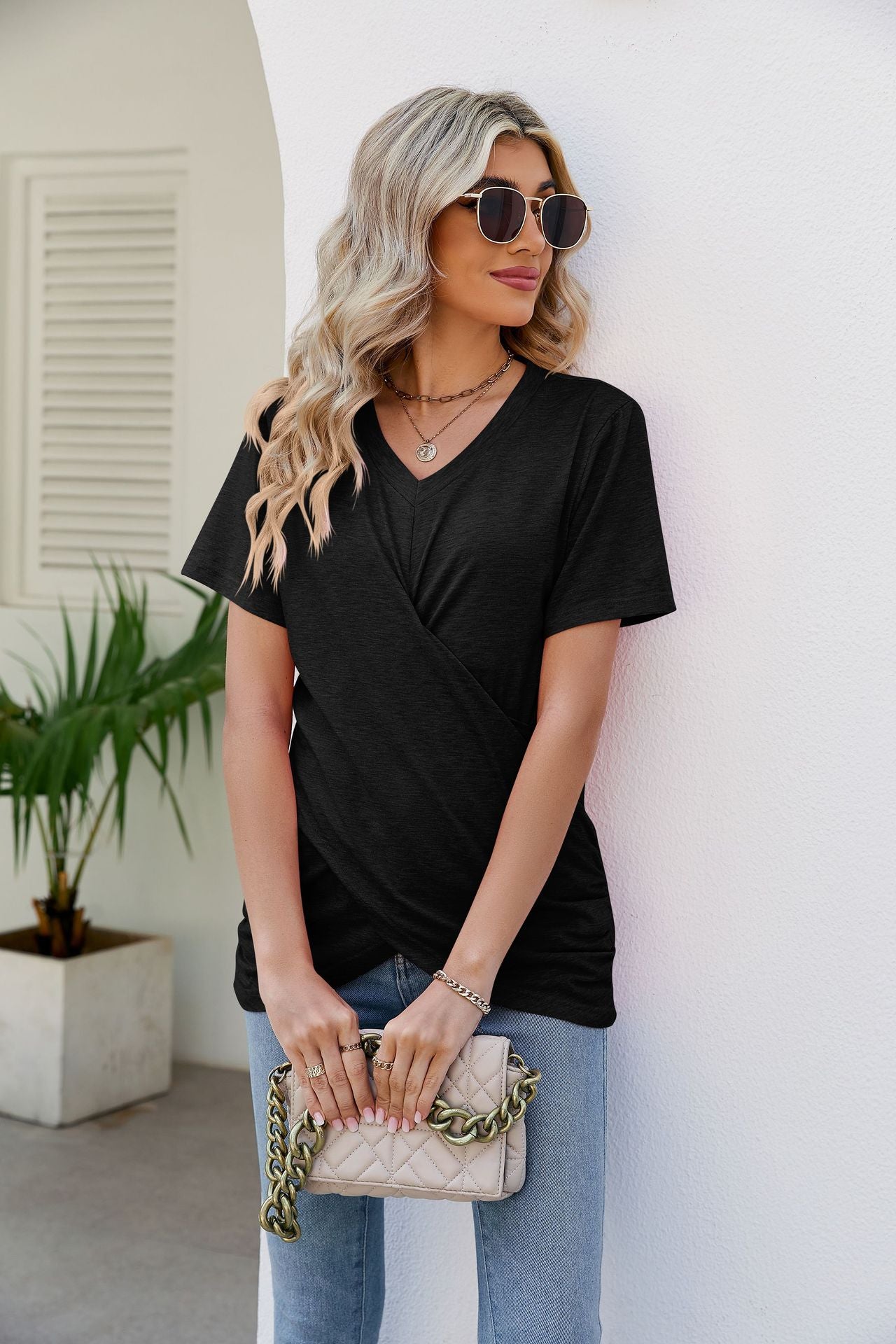 V-Neck Crisscross Short Sleeve Tee