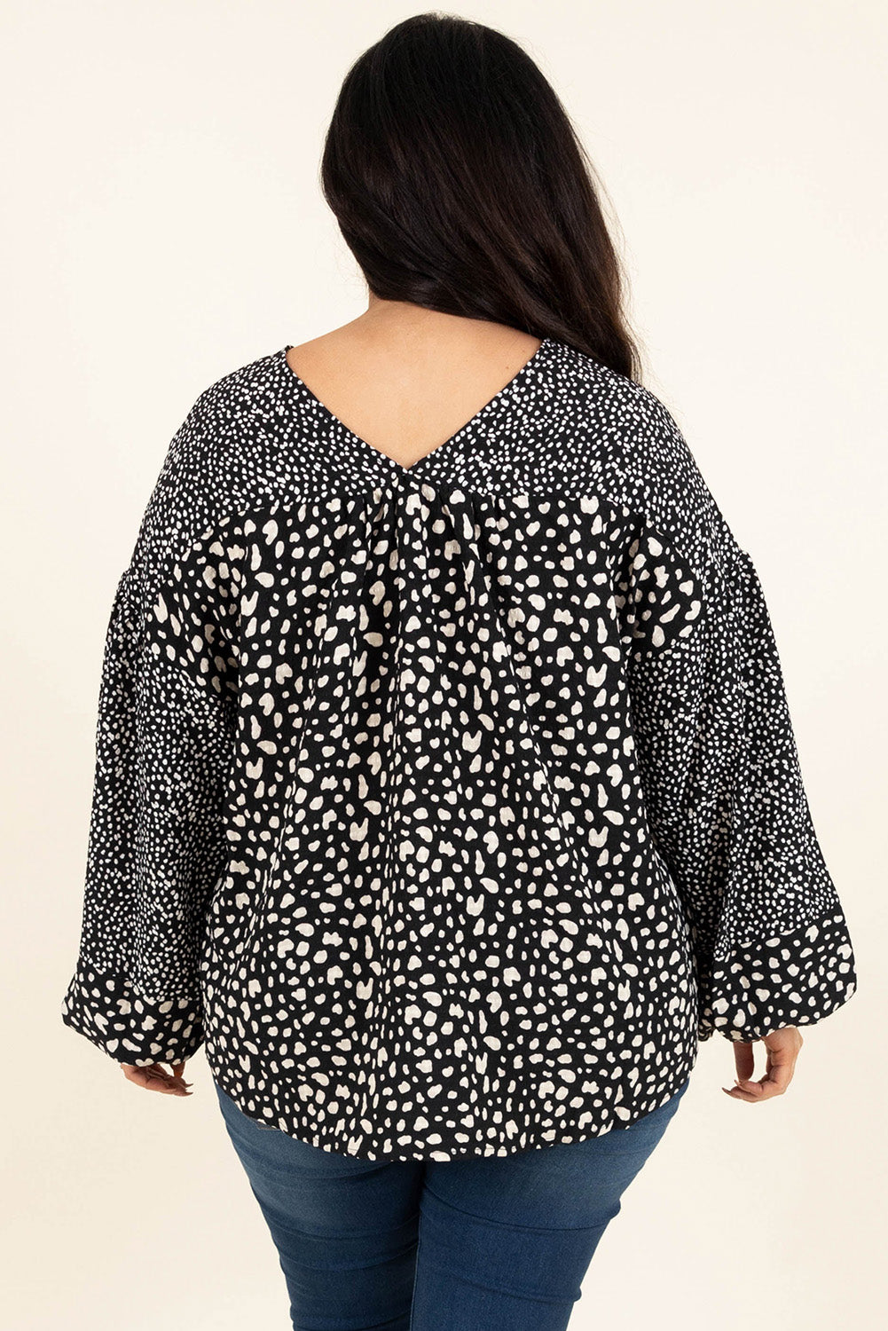 Plus Size Animal Print Balloon Sleeve Blouse