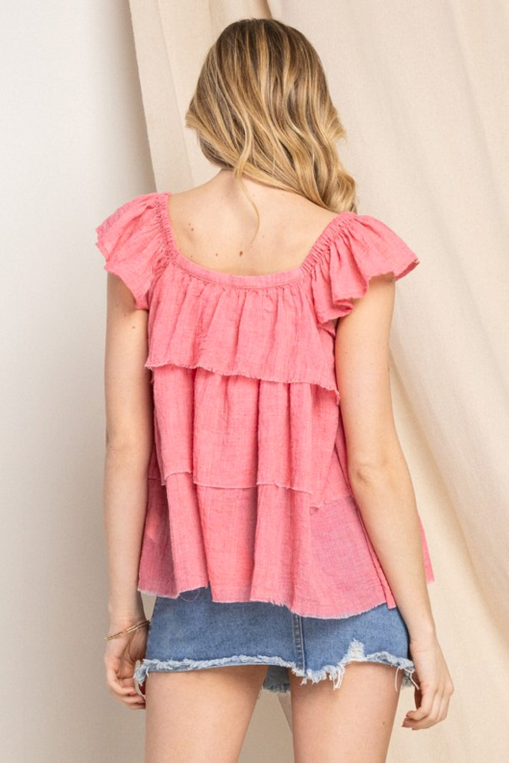 ODDI Full Size Buttoned Ruffled Top