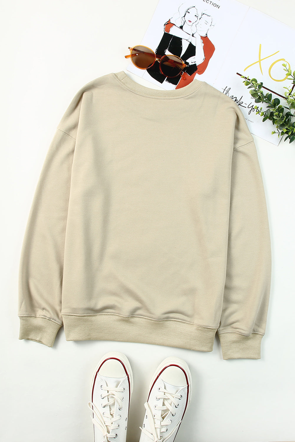 Drop Shoulder Ribbed Trim Sweatshirt