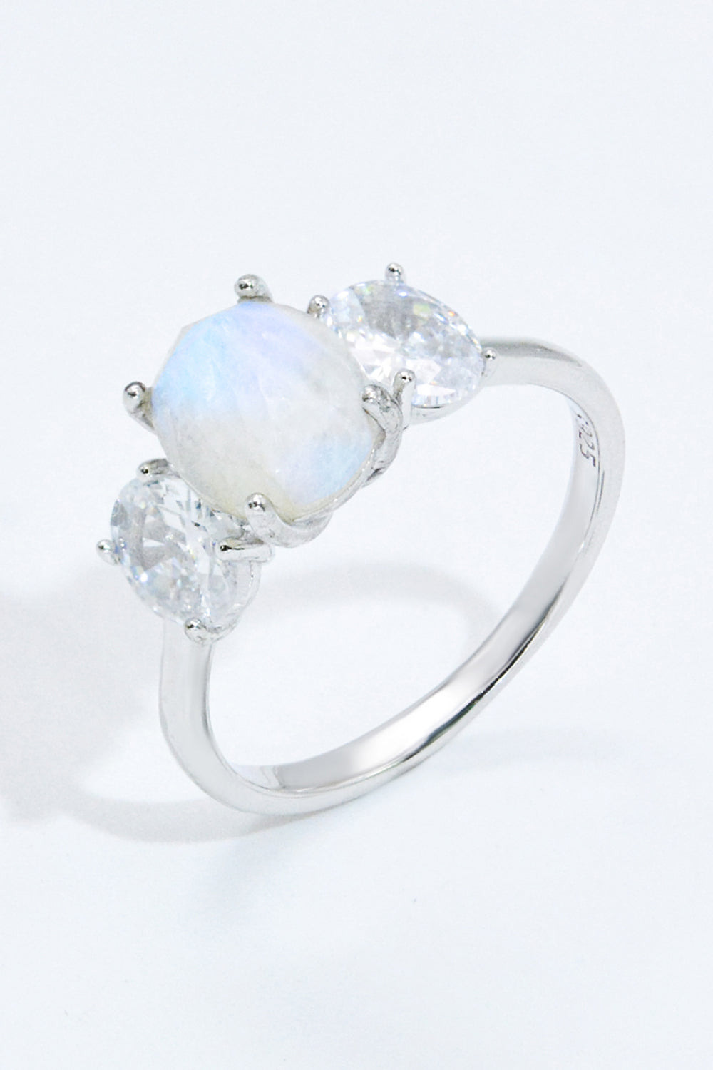 Natural Moonstone and Zircon Ring