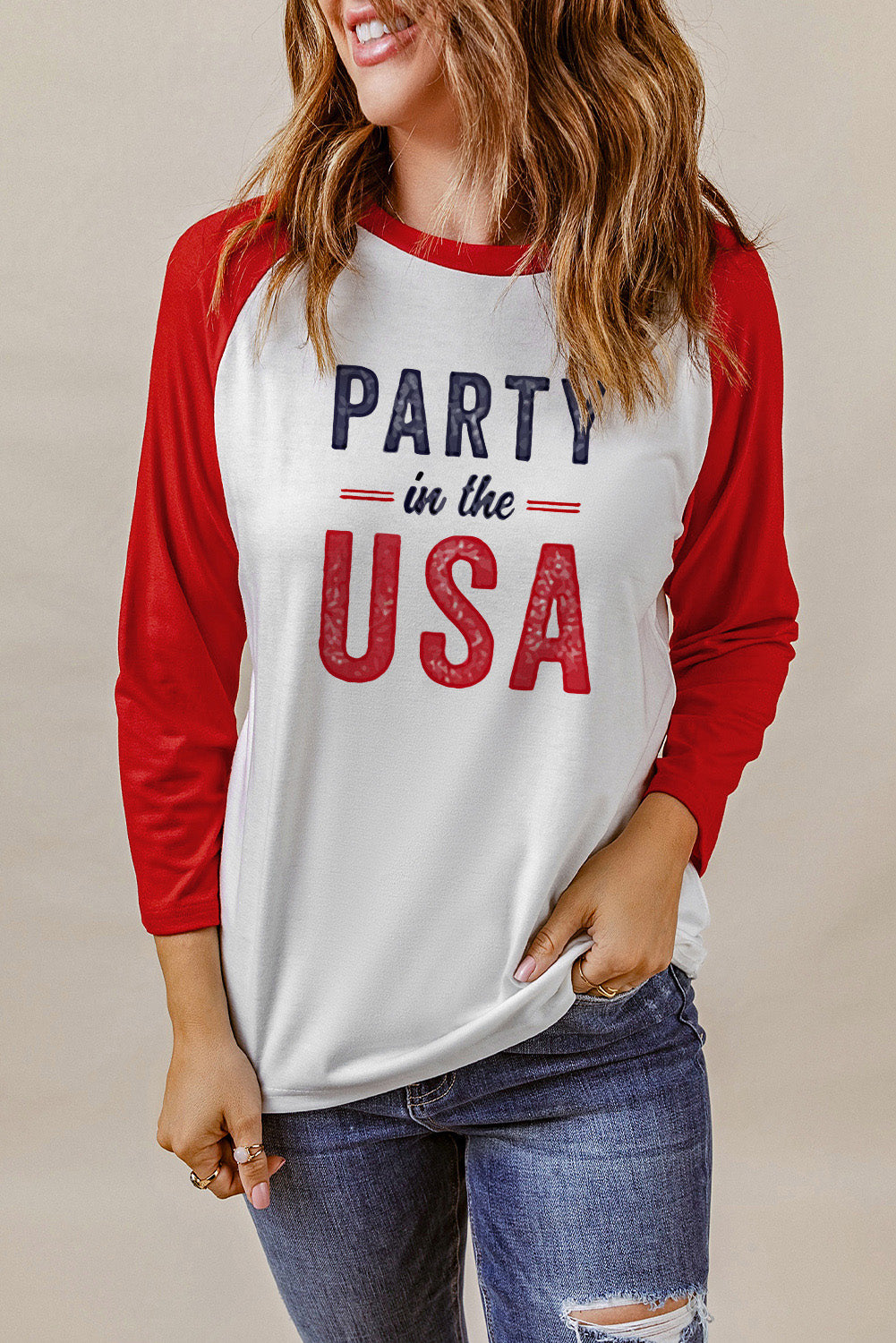 PARTY IN THE USA Graphic Raglan Sleeve Tee