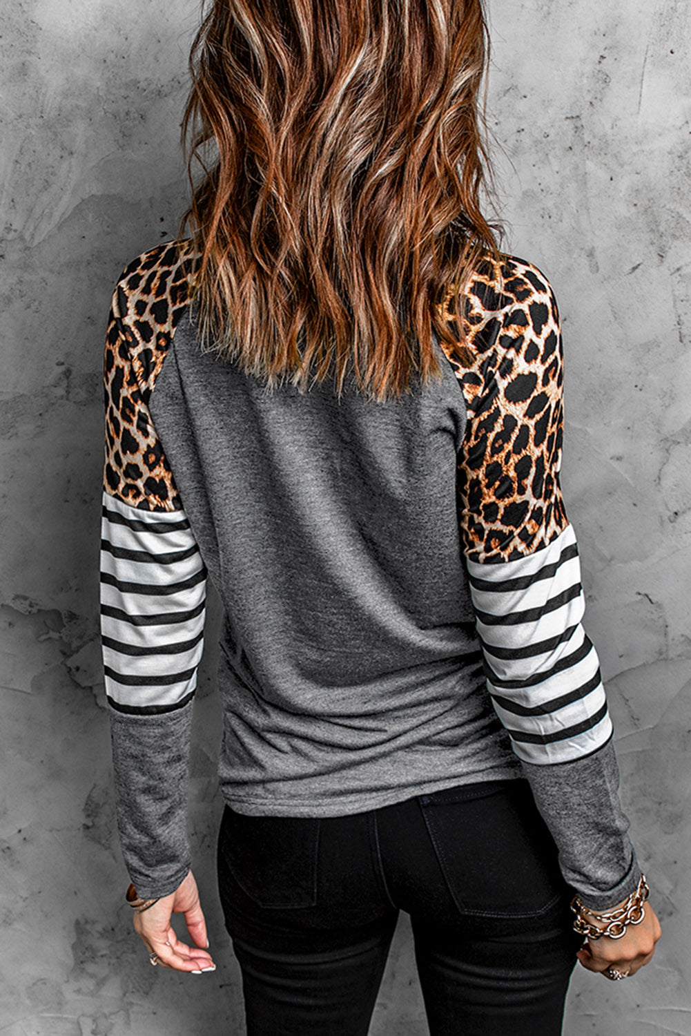 Leopard Striped Raglan Sleeve Top