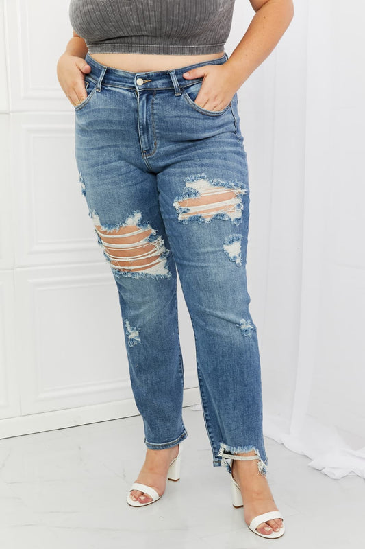 Judy Blue Bella Full Size Distressed Straight Jeans