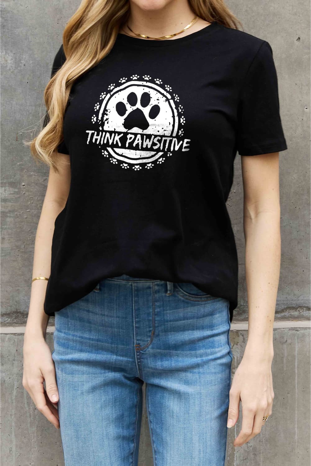 Simply Love Full Size THINK PAWSITIVE Graphic Cotton Tee