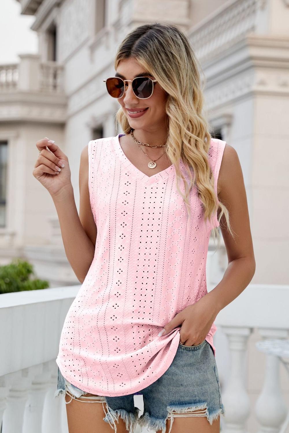 Eyelet V-Neck Tank