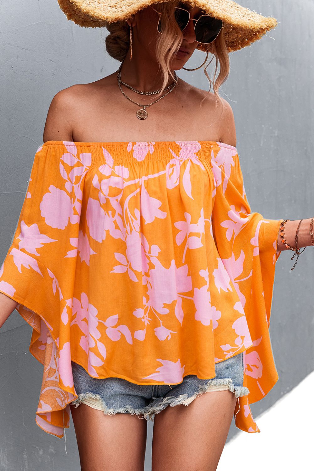 Floral Bell Sleeve Off-Shoulder Blouse